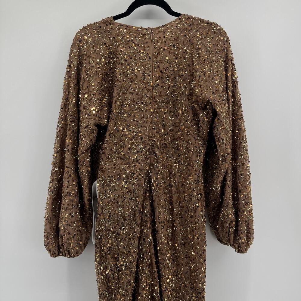 Mac Duggal 10791 Bronze Sequin Long Sleeve Gown Size 12 NWT Formal Prom Bishop - Picture 10 of 12